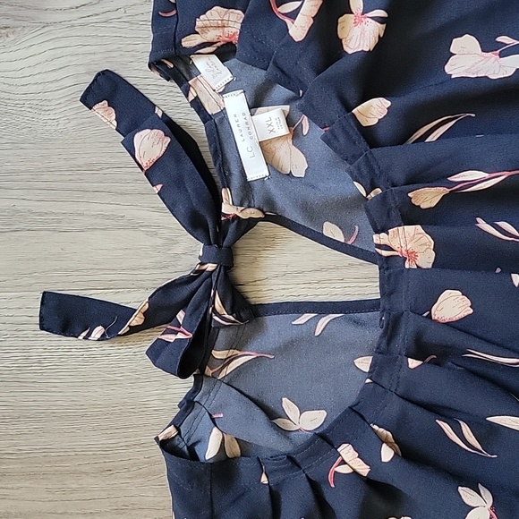 Floral Pleated Mini Dress w/ Keyhole Tie Back & Elastic Waist - Picture 3 of 5